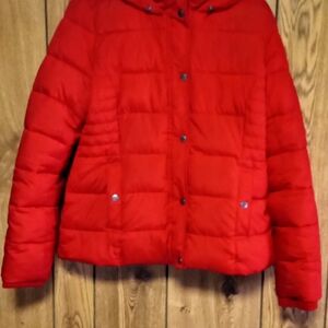 Red Quilt Puffer A&F Premium Outwear Women's Size Medium Rib Storm Cuffs Hood